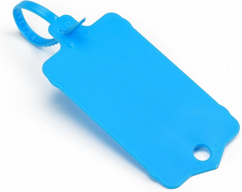 LeadSeals 100pcs Blank Plastic Tags for Labeling Reusable Hanging Tags Ties Key Tag Storage Labels Waterproof Plastic Mark Label Writable Hang Sign with One Marker Pen (Blue) - Image 2